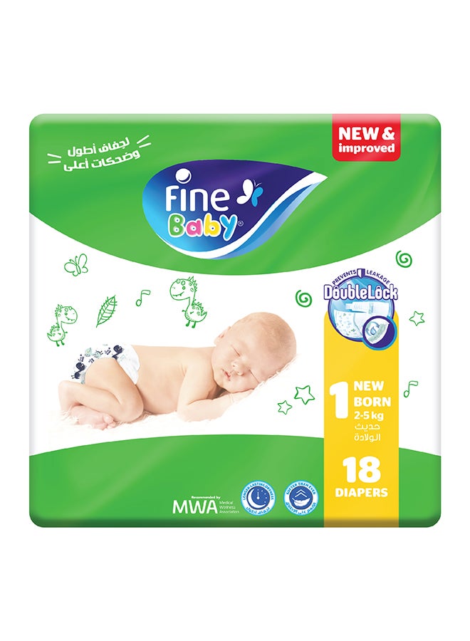Fine Baby - Diapers Size 1 (2-5Kg) New Born, 18 Count - With The New Double Lock Leak Barriers - Image 1