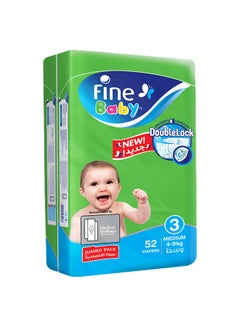 Fine Baby Baby Diapers, Size 3, Medium, 4-9 kg, Jumbo Pack, 52 Diapers  - Image 1