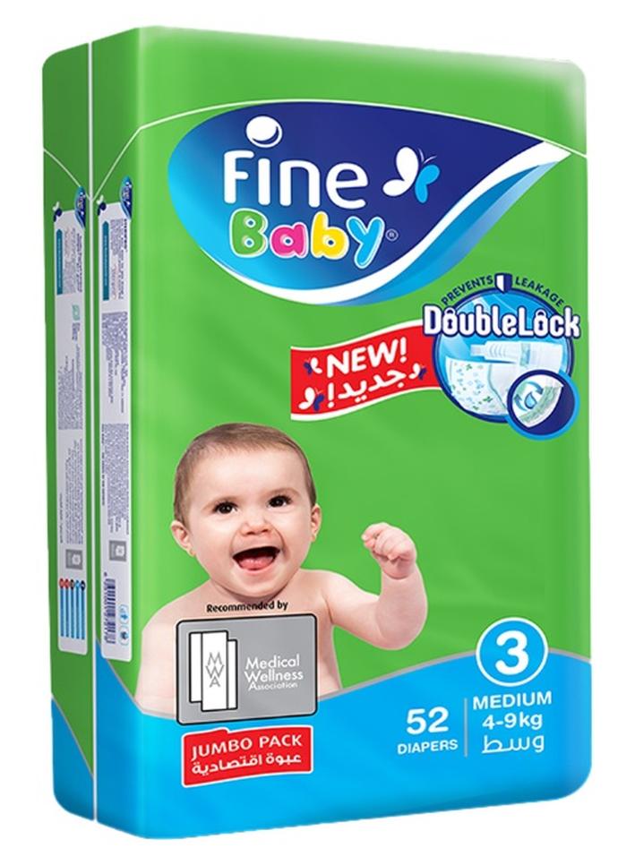 Fine Baby Baby Diapers, Size 3, Medium, 4-9 kg, Jumbo Pack, 52 Diapers - Image 1