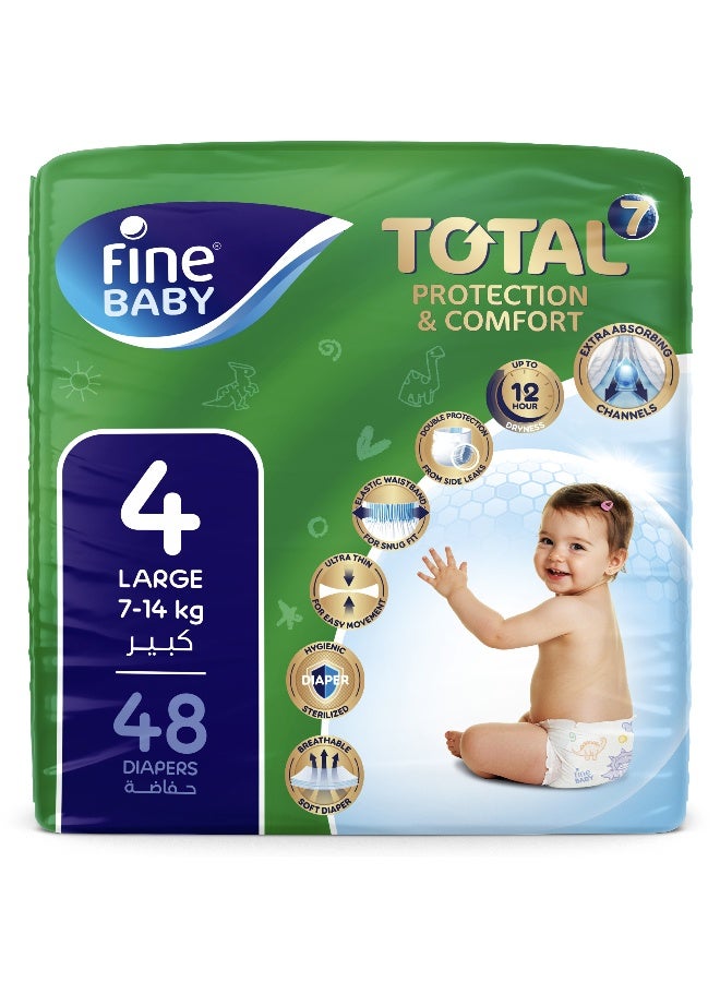 Fine Baby Total 7 Diapers, Size 4 Large (9-14 kg), 48 Count – Soft, Absorbent & Leak Proof Baby Diapers
