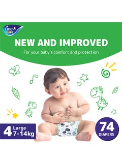 Fine Baby Diapers Size 4 (7-14Kg) Large, 74 Count With The New Double Lock Leak Barriers  - Image 2
