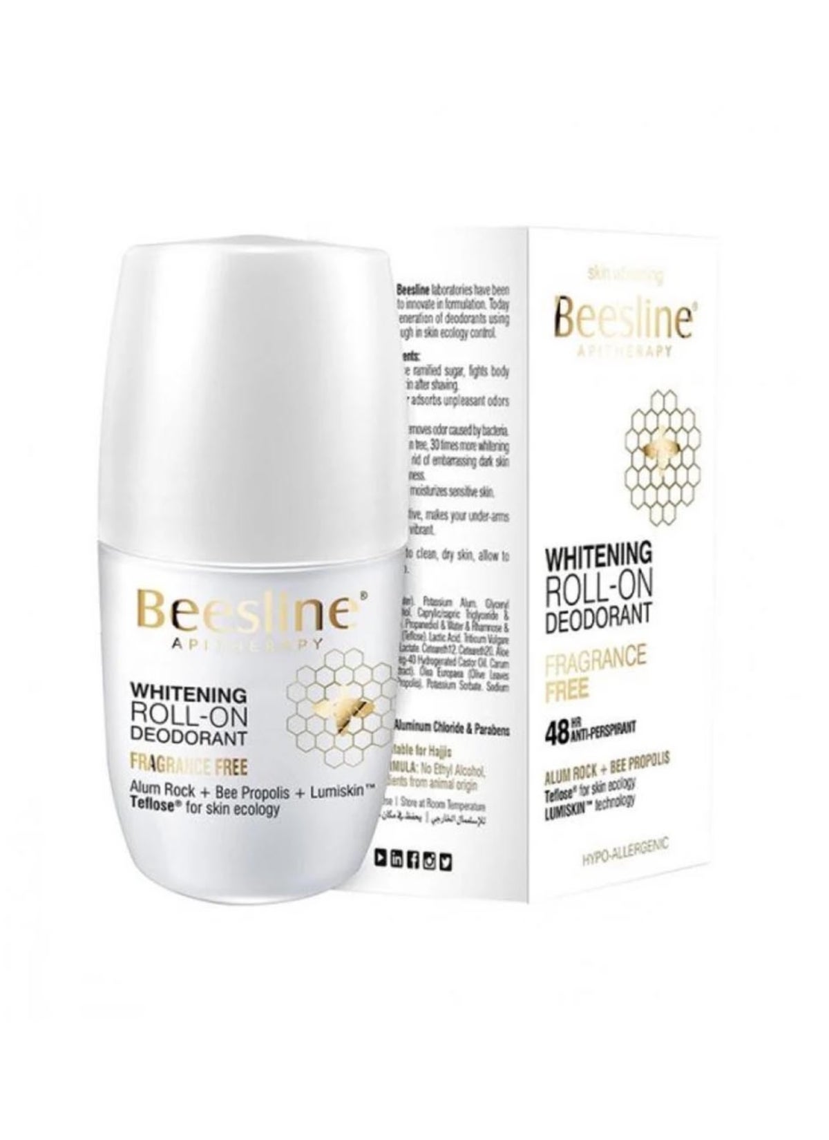 Beesline Skin Whitening Roll-On Fragrance Free Deodorant 48H White