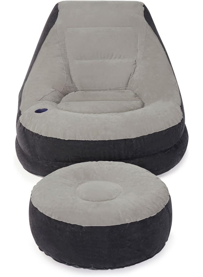 طقم أريكة قابلة للنفخ لأثاث غرفة المعيشة من Ultra Lounge مع مسند قدم عثماني رمادي/أسود 102x137x79 سم رمادي/أسود 102x137x79سم