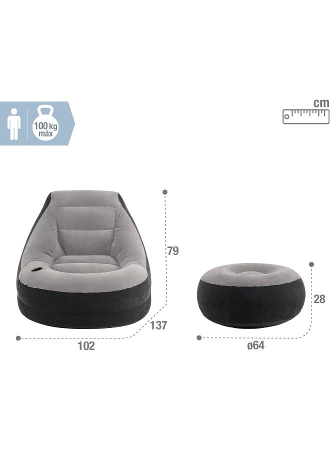 Intex Vinyl Ultra Lounge Chair And Ottoman Grey/Black 102x137x79cm - Image 3