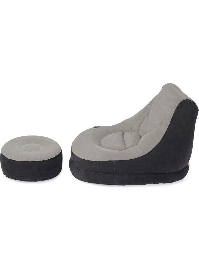 طقم أريكة قابلة للنفخ لأثاث غرفة المعيشة من Ultra Lounge مع مسند قدم عثماني رمادي/أسود 102x137x79 سم رمادي/أسود 102x137x79سم