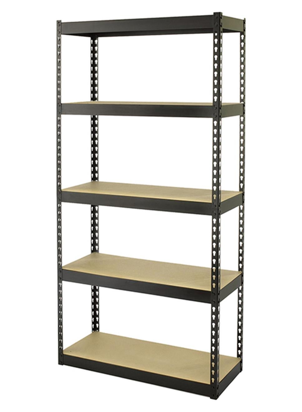 5-Tier Storage Shelves, Industrial Strength Steel, Boltless Assembly, Powder Coated, Holds Upto 320 Kg/Shelf, For Shed Warehouse Basement Garage, Grey, Size: 86.5W X 35.5D X 183H Cm- 329016 Black/Silver 86.5 x 35.5 x 183cm