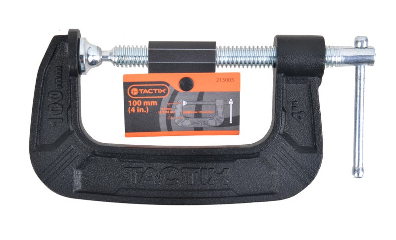 Tactix C-Clamp 4 Inch (100mm), Heavy-Duty Cast-Iron Body, Industrial Strength, Ideal for Woodworking, Gluing, Welding, Automotive and Repairs, Black- 215005 Black/Silver 10cm - Image 2