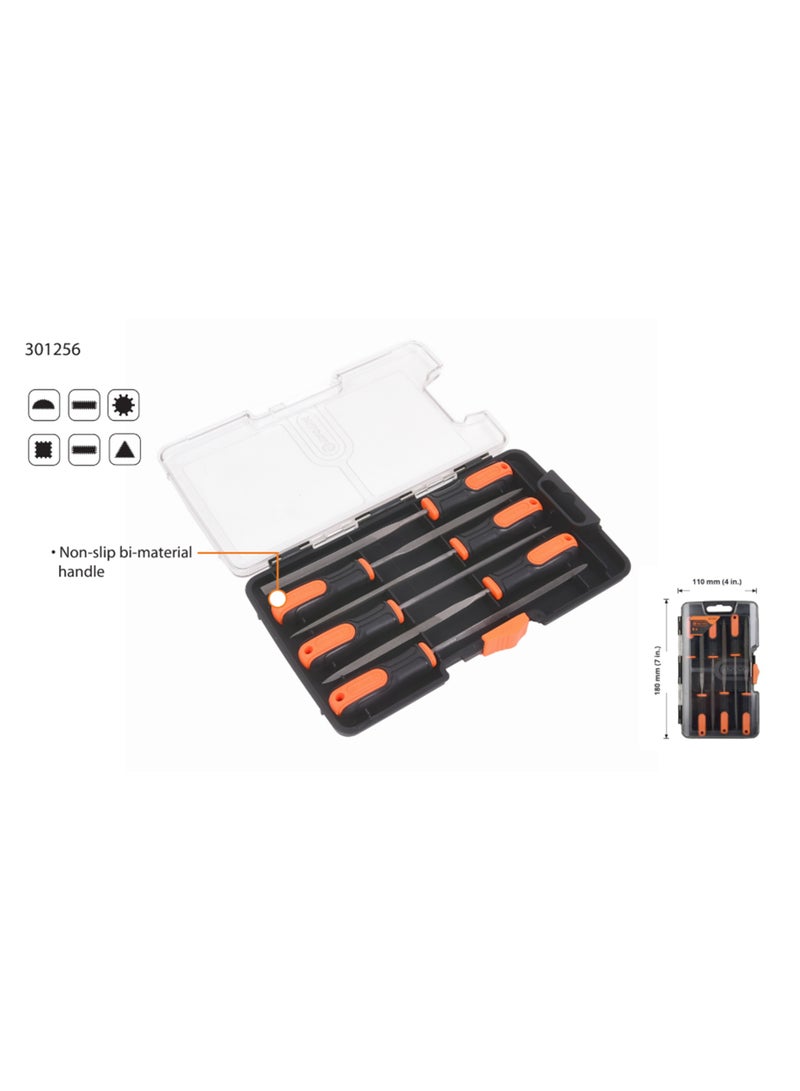 Tactix Needle File Set 140Mm (5.5 Inches), 6 Piece-Set, Includes Half Round, Round, Equaling, Square, Flat, Triangle, Non-Slip Bi-Material Handle, Orange Black- 301256 Black/Orange - Image 3