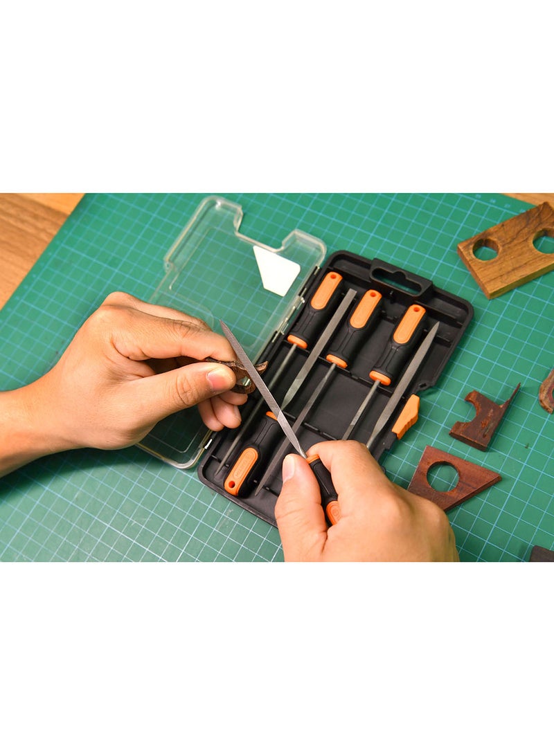 Tactix Needle File Set 140Mm (5.5 Inches), 6 Piece-Set, Includes Half Round, Round, Equaling, Square, Flat, Triangle, Non-Slip Bi-Material Handle, Orange Black- 301256 Black/Orange - Image 4