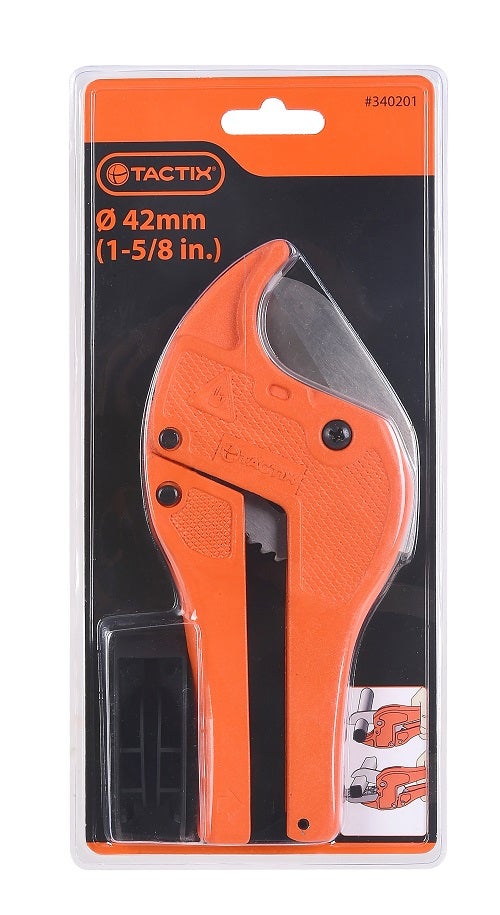 Tactix Pvc Pipe Cutter 42Mm (1-5/8 Inch), Plastic Pipe Cutter, Ratcheting Pvc Pipe Cutter Tool, Stainless Steel Blade, One Hand Ratchet Action For Quick Clean Cuts- 340201 Orange - Image 2