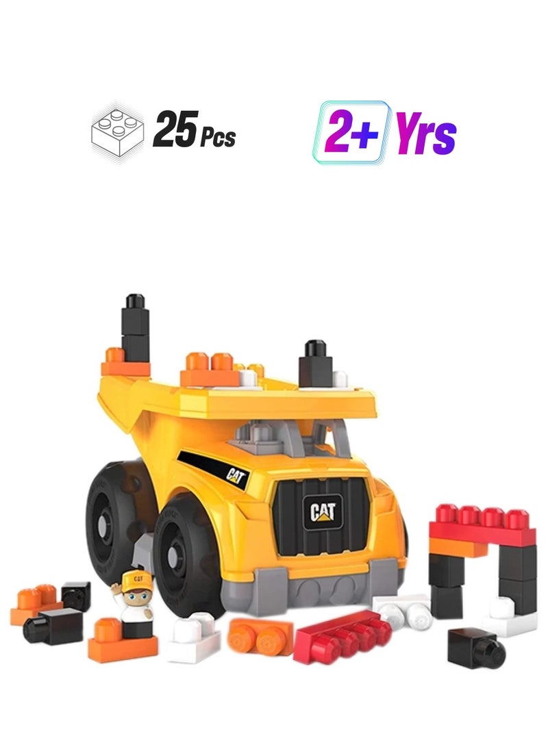 Mega Bloks DCJ86 Cat Toddler Blocks Building Toy Set, Large Dump Truck with 25 Pieces and Storage, Yellow, Ages 1+ Years 25 2+ Years - Image 1