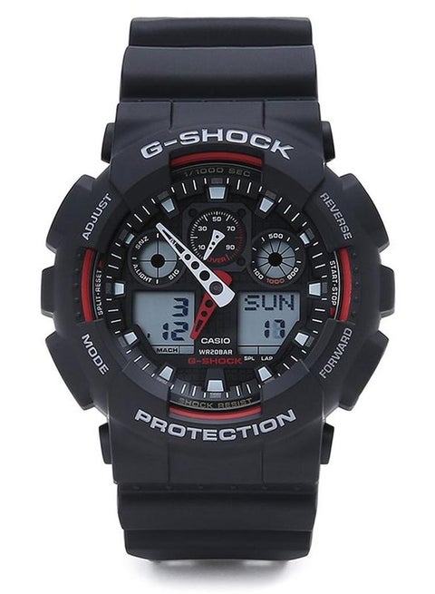 ساعة يد رقمية وبعقارب بسوار مطاطي دائري الشكل مقاس 51 مم - لون أسود - طراز GA-100-1A4DR للرجال