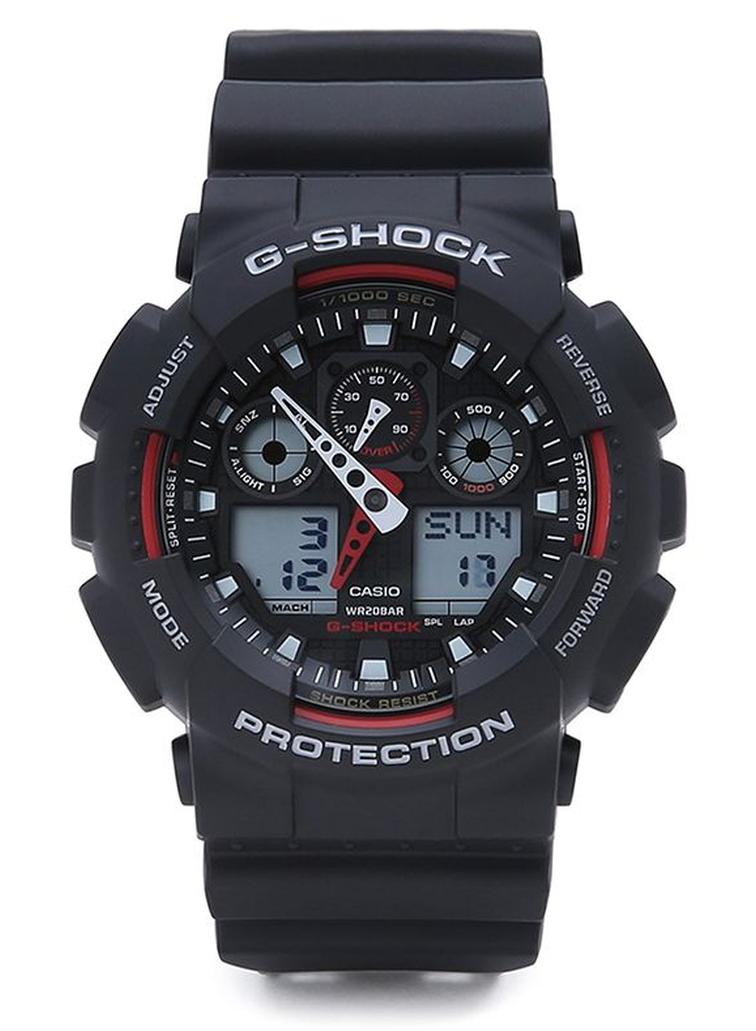 جي شوك ساعة يد رقمية وبعقارب بسوار مطاطي دائري الشكل مقاس 51 مم - لون أسود - طراز GA-100-1A4DR للرجال - Image 1