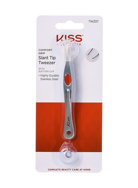 Slant Tip Tweezer With Suction Cap Silver