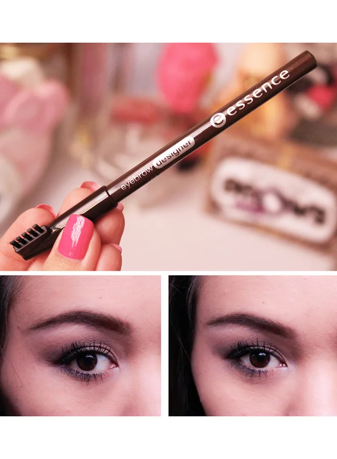 Essence 02 Brown Eyebrow Designer 02 Brown | Long Lasting Brow Pencil with Brush | Smooth Application for Natural Finish | Defines and Shapes Brows | Vegan & Cruelty Free | Clean Beauty Makeup Tool 02 Brown for Women | Best Price UAE