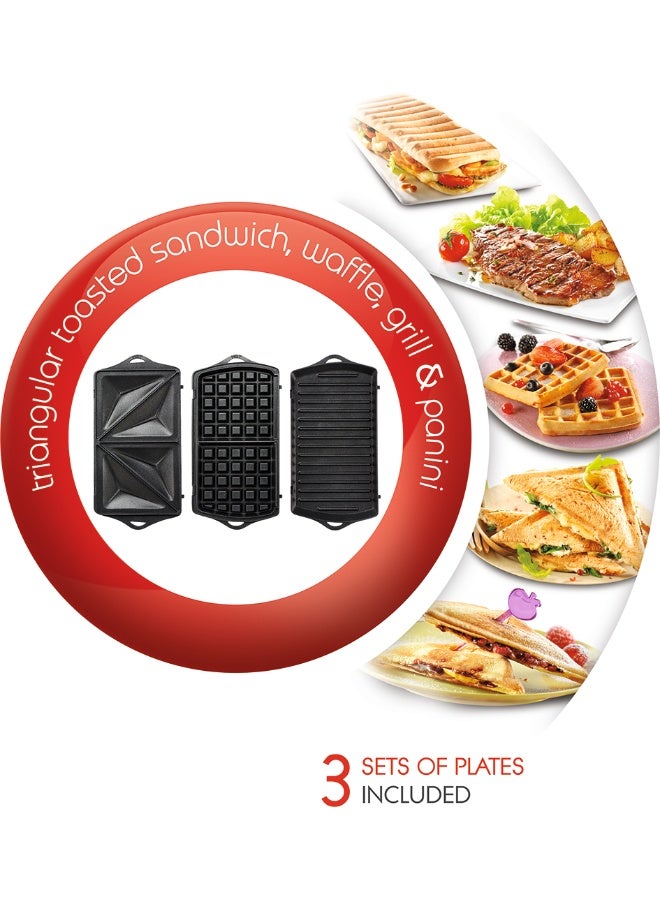 Moulinex Breaktime, Waffle Maker, Sandwich Maker, Grill, Panini Maker, Multifunction, Interchangeable Non-Stick Plates, Easy to Clean, Space-Saving Storage 700 W SW612543 Red/White - Image 3
