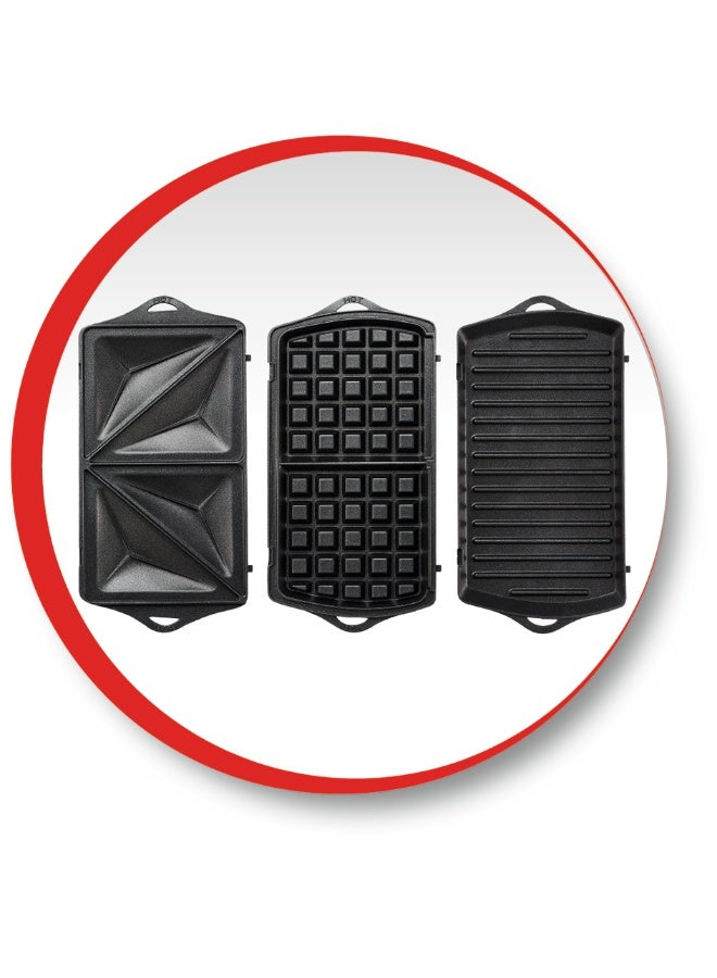 Moulinex Breaktime, Waffle Maker, Sandwich Maker, Grill, Panini Maker, Multifunction, Interchangeable Non-Stick Plates, Easy to Clean, Space-Saving Storage 700 W SW612543 Red/White - Image 4