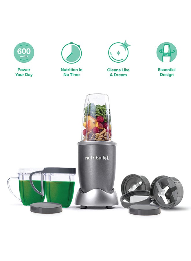 nutribullet 9-Piece Accessories 600W High-Speed Bullet Blender, Multi-Functional Nutrient Extraction, Smoothies Maker, Easy Cleanup, 700 ml, NBR-1212M, 1-Year Warranty, Grey 700 ml 600 W NBR-1212M Grey - Image 1