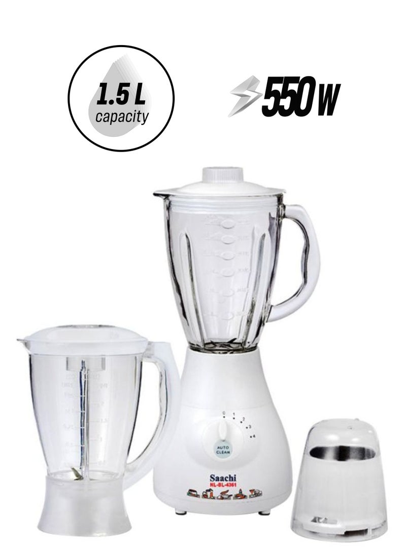 ساتشي خلاط 3 في 1 بخاصية التنظيف التلقائي 1.5 L 550 W NL-BL-4361-WH أبيض/ شفاف - Image 1