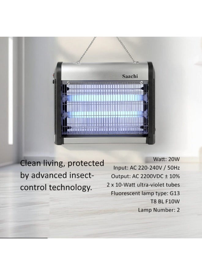 Saachi 20W Electric Insect Killer NL-IK-2420-BK – UV Mosquito & Fly Zapper with High Voltage Net, Removable Bottom Tray & Hanging Chain – Indoor Use ‎Grey/Black - Image 5