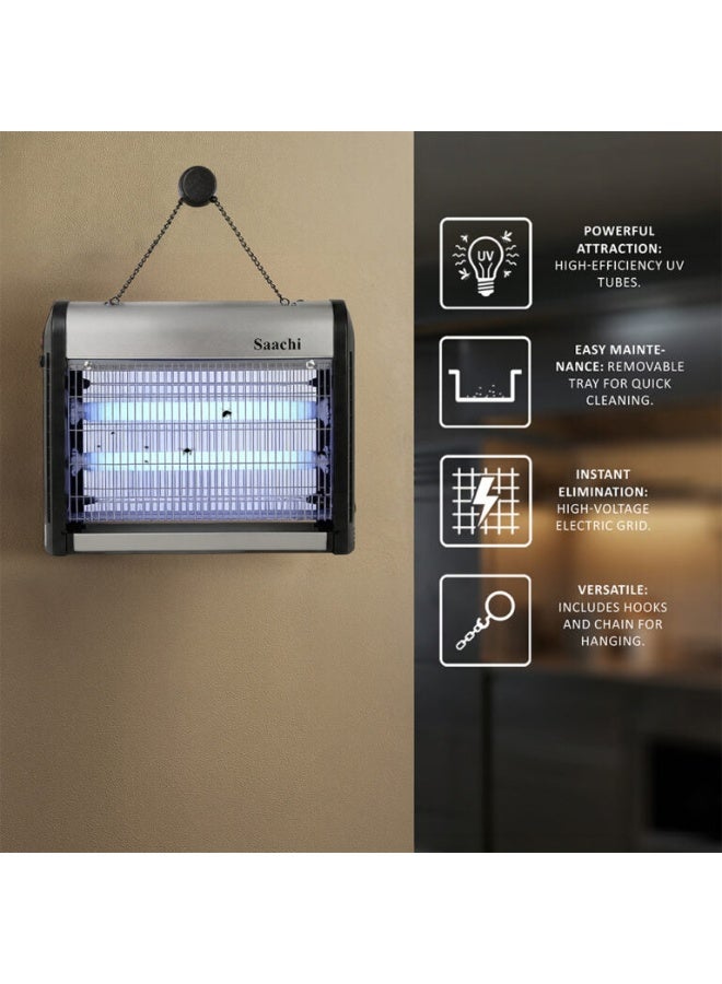 Saachi 20W Electric Insect Killer NL-IK-2420-BK – UV Mosquito & Fly Zapper with High Voltage Net, Removable Bottom Tray & Hanging Chain – Indoor Use ‎Grey/Black - Image 4