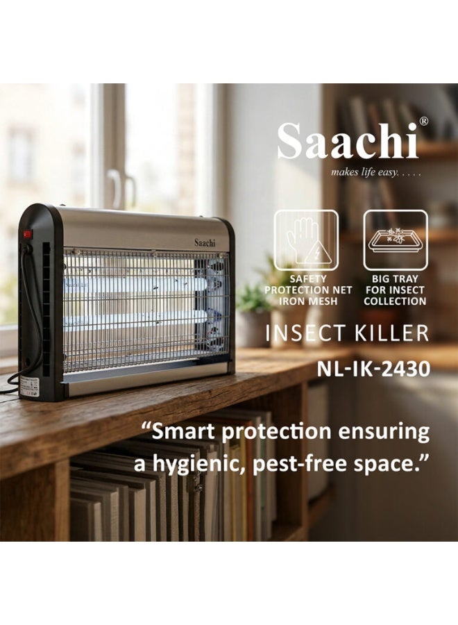 Saachi 30W Insect Killer NL-IK-2430-BK, Indoor & Outdoor Bug Trap with Ultra-Violet Tubes, High Voltage Electric Grid, Removable Tray, and Hanging Hooks Black - Image 3