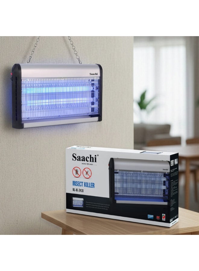 Saachi 30W Insect Killer NL-IK-2430-BK, Indoor & Outdoor Bug Trap with Ultra-Violet Tubes, High Voltage Electric Grid, Removable Tray, and Hanging Hooks Black - Image 2