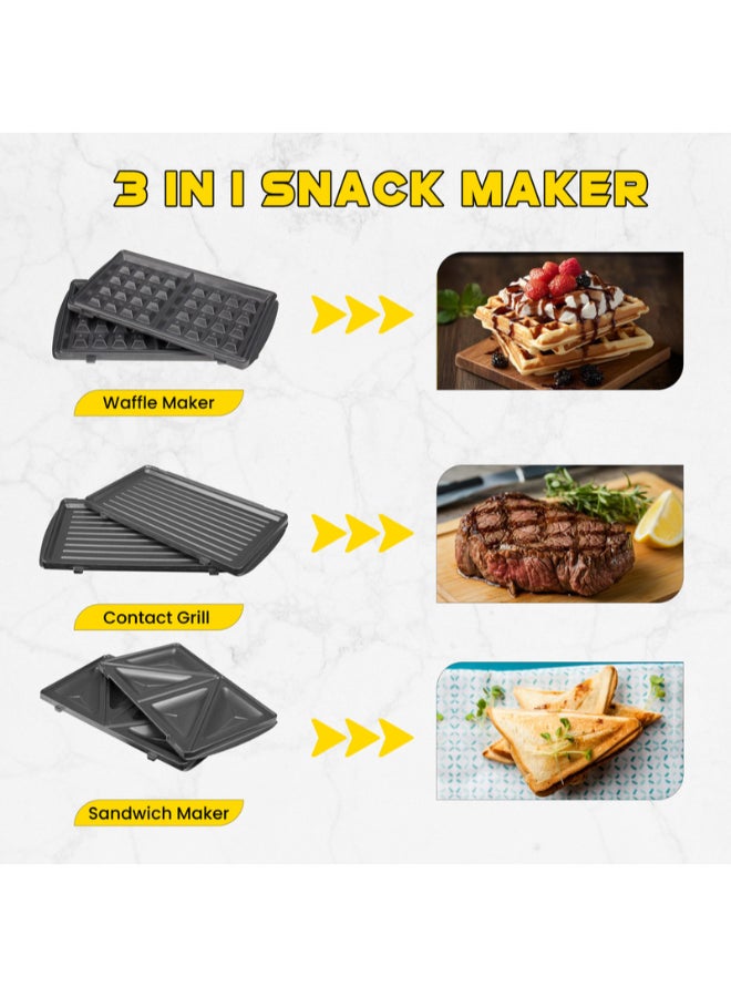 SONASHI - Multi-Snack Maker 3-in-1 - Non-Stick Detachable Cooking Plate | Cooks Delicious Crispy Sandwiches/Waffles/Grills | Cool Touch Handle | Automatic Temperature Control 760 W SSM-861 Black/Silver - Image 1