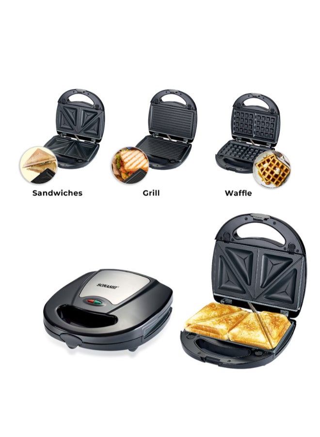 SONASHI - Multi-Snack Maker 3-in-1 - Non-Stick Detachable Cooking Plate | Cooks Delicious Crispy Sandwiches/Waffles/Grills | Cool Touch Handle | Automatic Temperature Control 760 W SSM-861 Black/Silver - Image 1