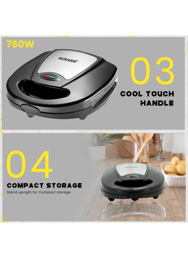 SONASHI - Multi-Snack Maker 3-in-1 - Non-Stick Detachable Cooking Plate | Cooks Delicious Crispy Sandwiches/Waffles/Grills | Cool Touch Handle | Automatic Temperature Control 760 W SSM-861 Black/Silver - Image 1