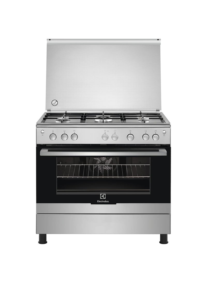 Electrolux 90x60cm Freestanding Cooker, Full Gas Cooking Range with 5 Burners & Oven with Fan, Cast Iron Pan Support, One Hand Automatic Ignition & Thermocouple Safety EKG913A2OX Stainless Steel - Image 1
