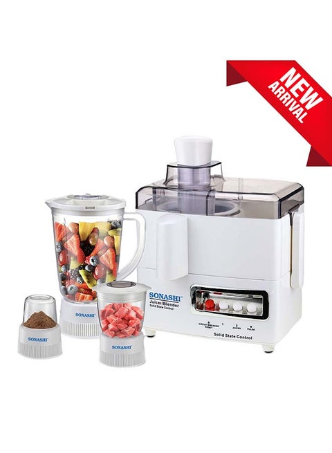 4 in 1 Juicer and Food Processor, Blender, Chopper & Grinder with 1.5L Jar Capacity | 2 Speed With Pulse Switch Control | Stainless Steel Grater and strainer with Detachable Parts for Easy Cleaning 1.5 L 500 W ‎Sjb-307 White
