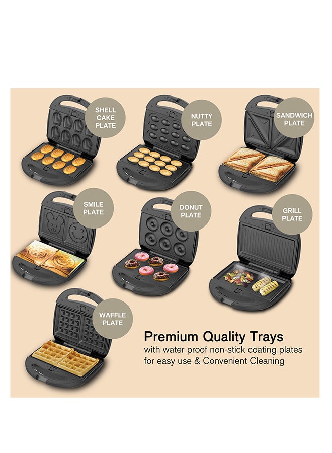 SONASHI 7-In-1 Non-Stick Multi Snack Maker with Detachable Sandwich/Grill/Waffle/Donut/Nutty/Smile/Shell Cake Plates | Compact Body with Cool-touch Handle | Indicator Light with Auto Cut-OFF feature | Anti-skid Feet 800 W SSM-862 Black/Silver - Image 3