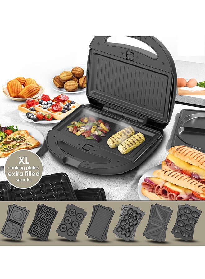 SONASHI 7-In-1 Non-Stick Multi Snack Maker with Detachable Sandwich/Grill/Waffle/Donut/Nutty/Smile/Shell Cake Plates | Compact Body with Cool-touch Handle | Indicator Light with Auto Cut-OFF feature | Anti-skid Feet 800 W SSM-862 Black/Silver - Image 4
