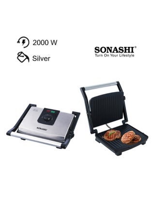 4 Slice Contact Grill Maker – Non-Stick, Stainless Steel Body with Cool Touch Handles | Power On & Ready Indicator with Overheat Protection | Open to 180 Degree 2000 W SGT-854 Black/Silver - pnsku/N11043480A/45/_/1732736706/dba1b7af-d466-4ebd-8e7c-0ec6ec16d7f0