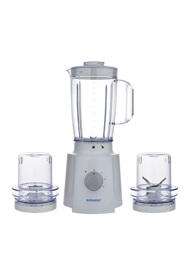 SONASHI - 3 in 1 Blender - Powerful Motor with 3 Speed Setting and Pulse Control | Transparent and Unbreakable Jars with Stainless Steel Blade | Featured with Overheat Protection and Safety Lock System 1.6 L 650 W SB-133N White/Clear - Image 1
