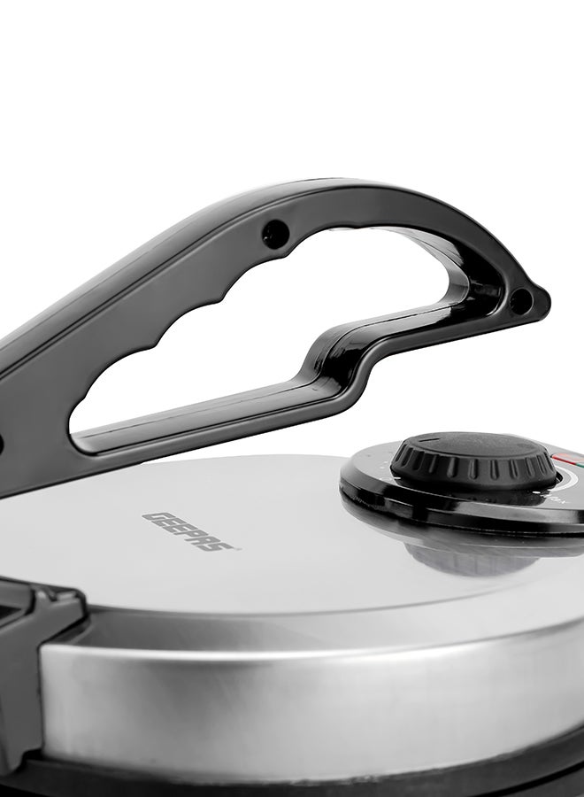 GEEPAS - 8" Chapathi Maker - Non-stick Coating with Thermostat Control | Cool Touch Handle with Indicator Lights | Ideal for Making Breads, Chapathi, Roti GCM5429 Silver/Black - Image 1