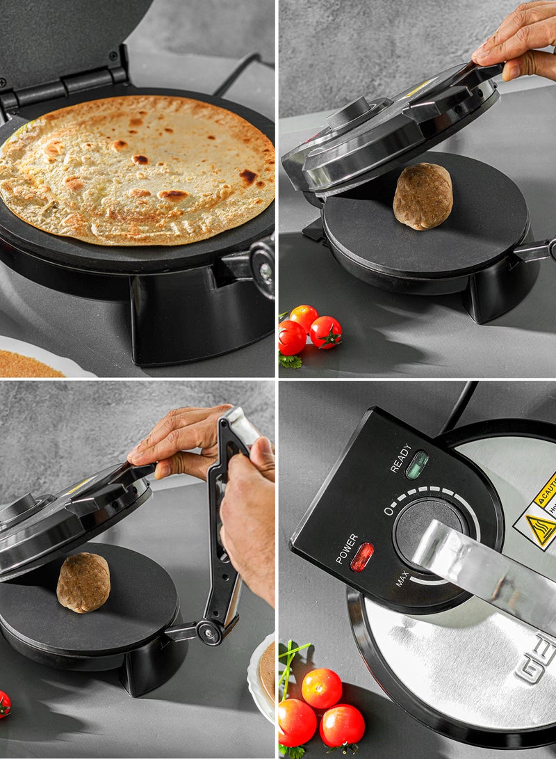 GEEPAS - 8" Chapathi Maker - Non-stick Coating with Thermostat Control | Cool Touch Handle with Indicator Lights | Ideal for Making Breads, Chapathi, Roti GCM5429 Silver/Black - Image 1