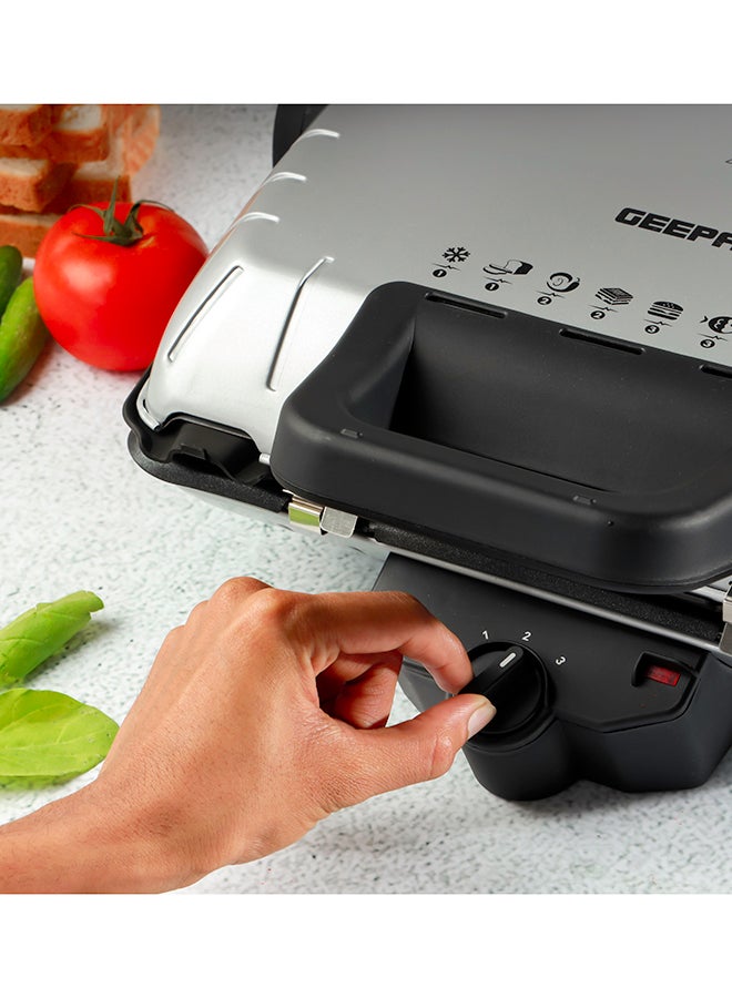 GEEPAS Multifunction Grill Maker, Adjustable Thermostat, GGM5458 - Non-Stick Cooking Plate, Detachable Cooking Plate, Overheat Protection, Cord Storage, Vertical Storage, Portable 1600 W GGM5458 Silver  - Image 3