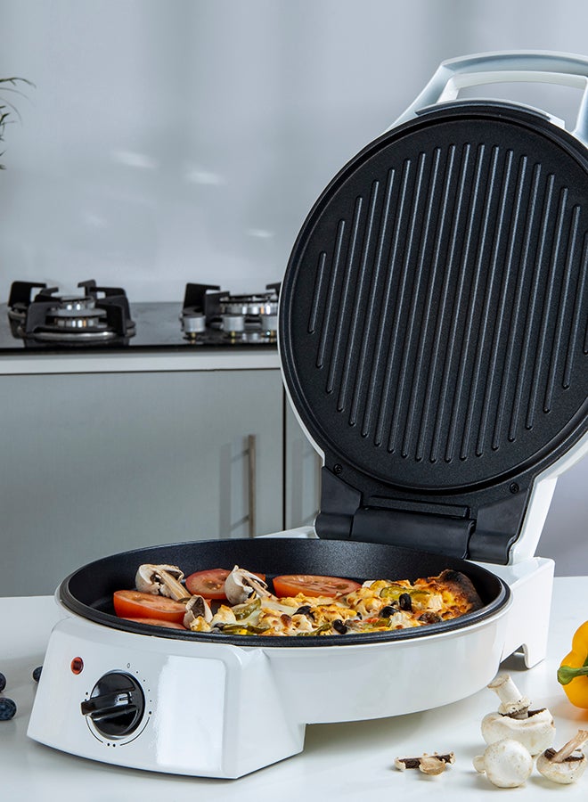GEEPAS - Portable Design Pizza Maker with 32 Cm Non-stick Baking Plate & Power-On Indicator, Double Heating For Baking Evenly And Fast, Safe And Cool-Touch Handle,Upgrill For Multifunction Use 1800 W GPM2035 White - Image 1