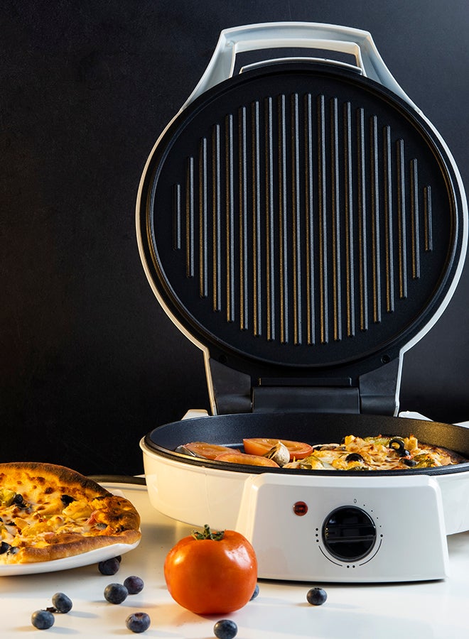 GEEPAS - Portable Design Pizza Maker with 32 Cm Non-stick Baking Plate & Power-On Indicator, Double Heating For Baking Evenly And Fast, Safe And Cool-Touch Handle,Upgrill For Multifunction Use 1800 W GPM2035 White - Image 1