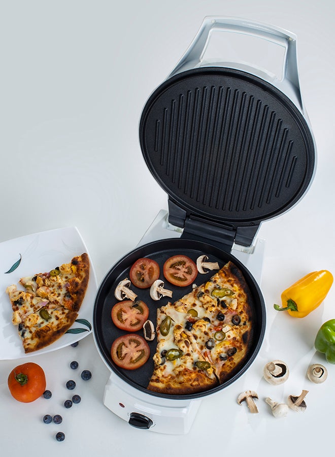GEEPAS - Portable Design Pizza Maker with 32 Cm Non-stick Baking Plate & Power-On Indicator, Double Heating For Baking Evenly And Fast, Safe And Cool-Touch Handle,Upgrill For Multifunction Use 1800 W GPM2035 White - Image 1