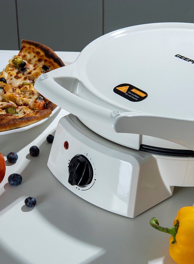 GEEPAS - Portable Design Pizza Maker with 32 Cm Non-stick Baking Plate & Power-On Indicator, Double Heating For Baking Evenly And Fast, Safe And Cool-Touch Handle,Upgrill For Multifunction Use 1800 W GPM2035 White - Image 1