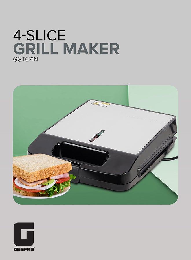 GEEPAS Grill Maker, Power On & Ready Indicator, Non-Stick Cooking Plate, Cool Touch Housing, Thermostat Control, Upright Stand for Compact Storage 1400 W GGT671N Silver/Black  - Image 2