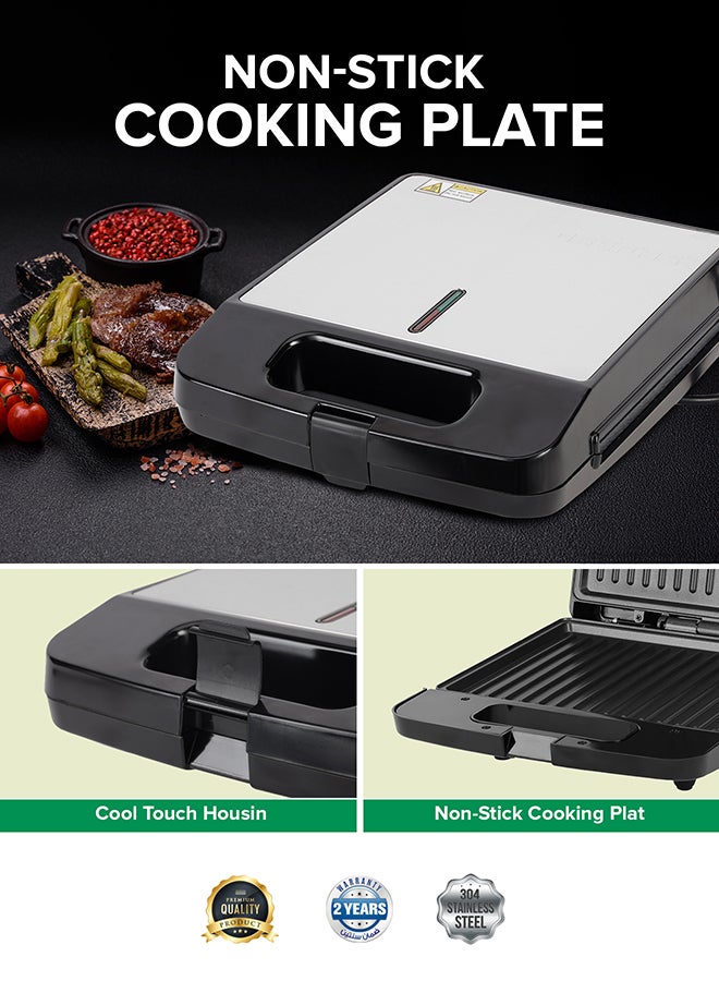 GEEPAS Grill Maker, Power On & Ready Indicator, Non-Stick Cooking Plate, Cool Touch Housing, Thermostat Control, Upright Stand for Compact Storage 1400 W GGT671N Silver/Black  - Image 5