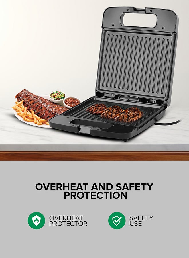 GEEPAS - Grill Maker, Power On & Ready Indicator, Non-Stick Cooking Plate, Cool Touch Housing, Thermostat Control, Upright Stand for Compact Storage 1400 W GGT671N Silver/Black - Image 1