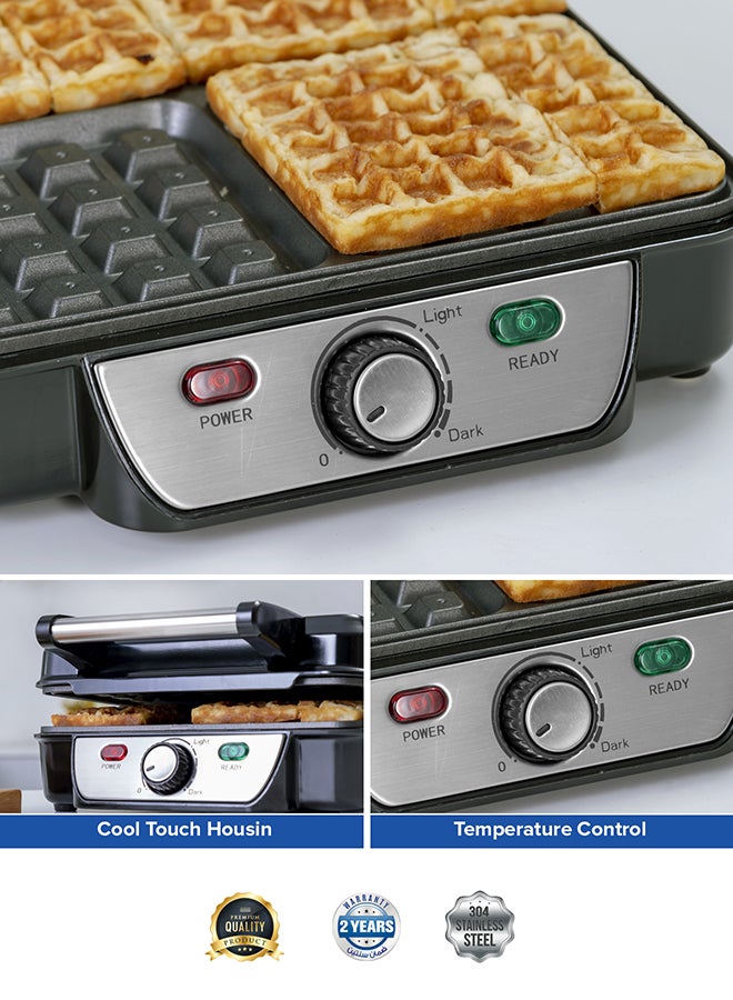 GEEPAS - Electric Waffle Maker -  4 Slice Non-Stick Electric Belgian Waffle Maker with Adjustable Temperature Control - Pre-heating, Cool Touch Body - Handle - Automatic Safety Protection 1100 W GWM5417 Silver/Black - Image 1