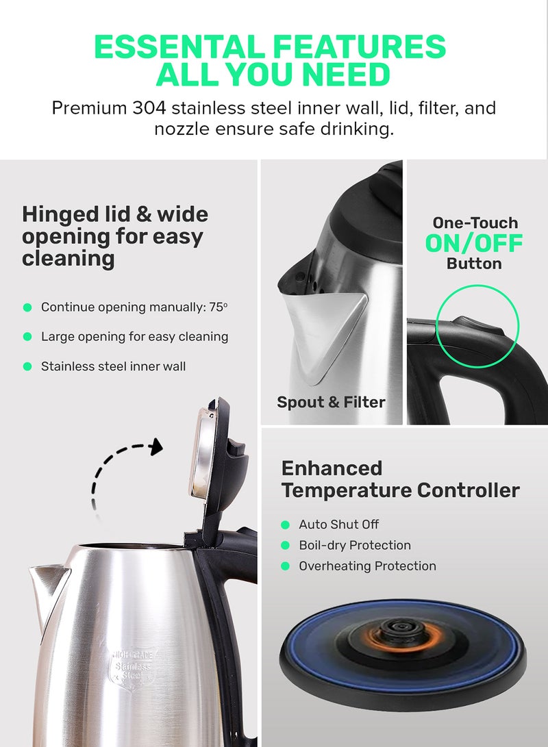 GEEPAS - Electric Tea Kettle 1.8 L, Auto Shut Off And Boil Dry Protection, Safety Lock Lid, 360 Degree Rotational Base, Stainless Steel, Ergonomic Handle, Perfect Pour, Large Capacity 1.8 L 1500 W GK5454B Silver/Black - Image 1