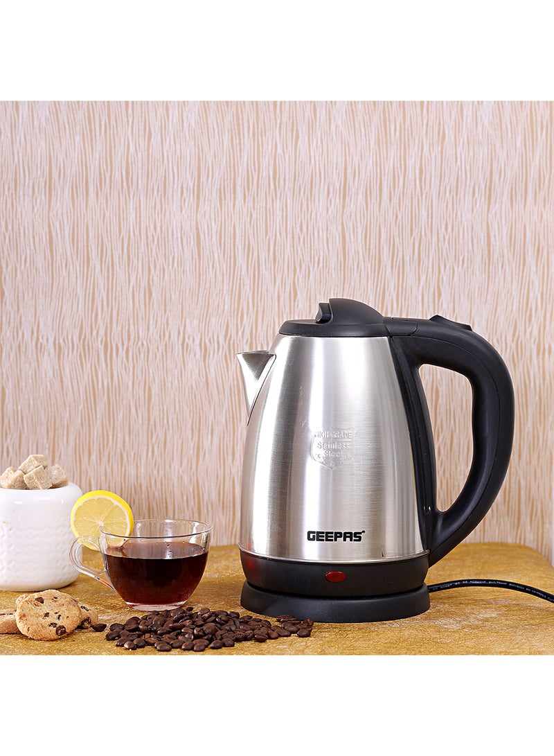 GEEPAS - Electric Tea Kettle 1.8 L, Auto Shut Off And Boil Dry Protection, Safety Lock Lid, 360 Degree Rotational Base, Stainless Steel, Ergonomic Handle, Perfect Pour, Large Capacity 1.8 L 1500 W GK5454B Silver/Black - Image 1