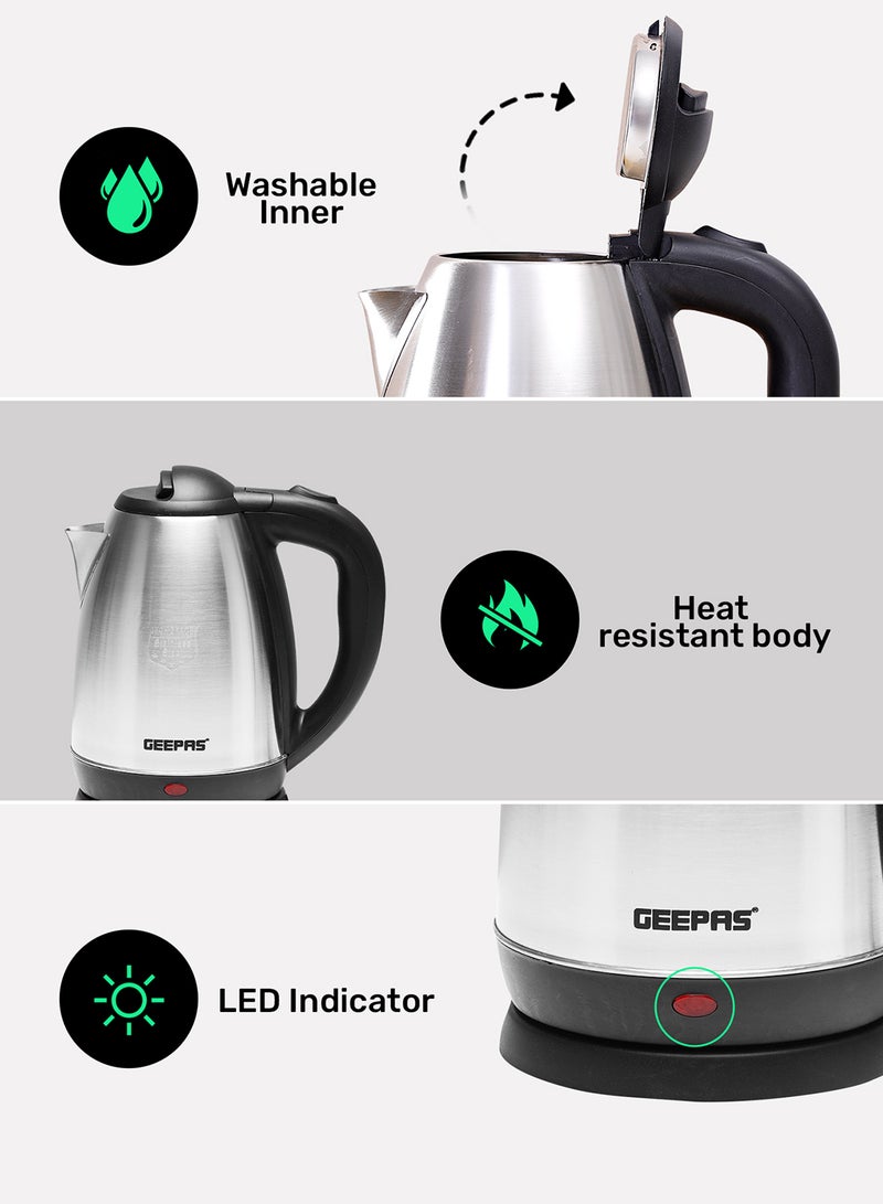 GEEPAS - Electric Tea Kettle 1.8 L, Auto Shut Off And Boil Dry Protection, Safety Lock Lid, 360 Degree Rotational Base, Stainless Steel, Ergonomic Handle, Perfect Pour, Large Capacity 1.8 L 1500 W GK5454B Silver/Black - Image 1